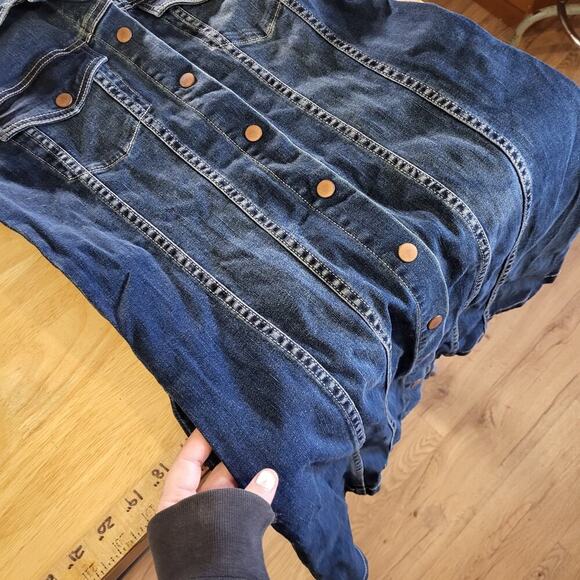 Dear John Denim Snap Front Collared Long Sleeve Jean Dress Pockets Small - Picture 10 of 12